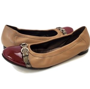 Attilio Giusti Leombruni Cap Toe Ballet Flat Genuine Patent Leather Nude Maroon